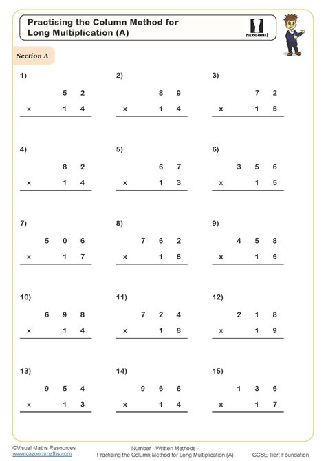 column method multiplication worksheet|Practising the Column Method for Long Multiplication .